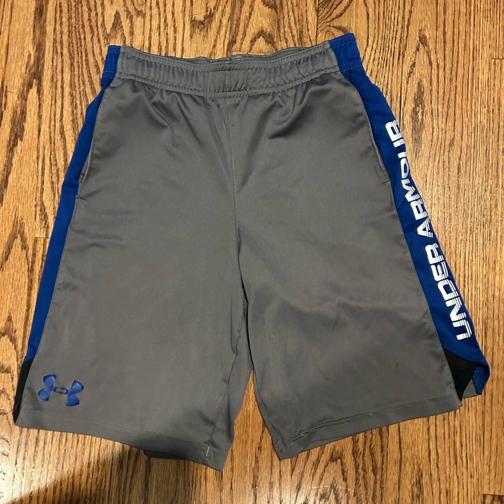 Under Armour Kids Gray Shorts with Blue Accents